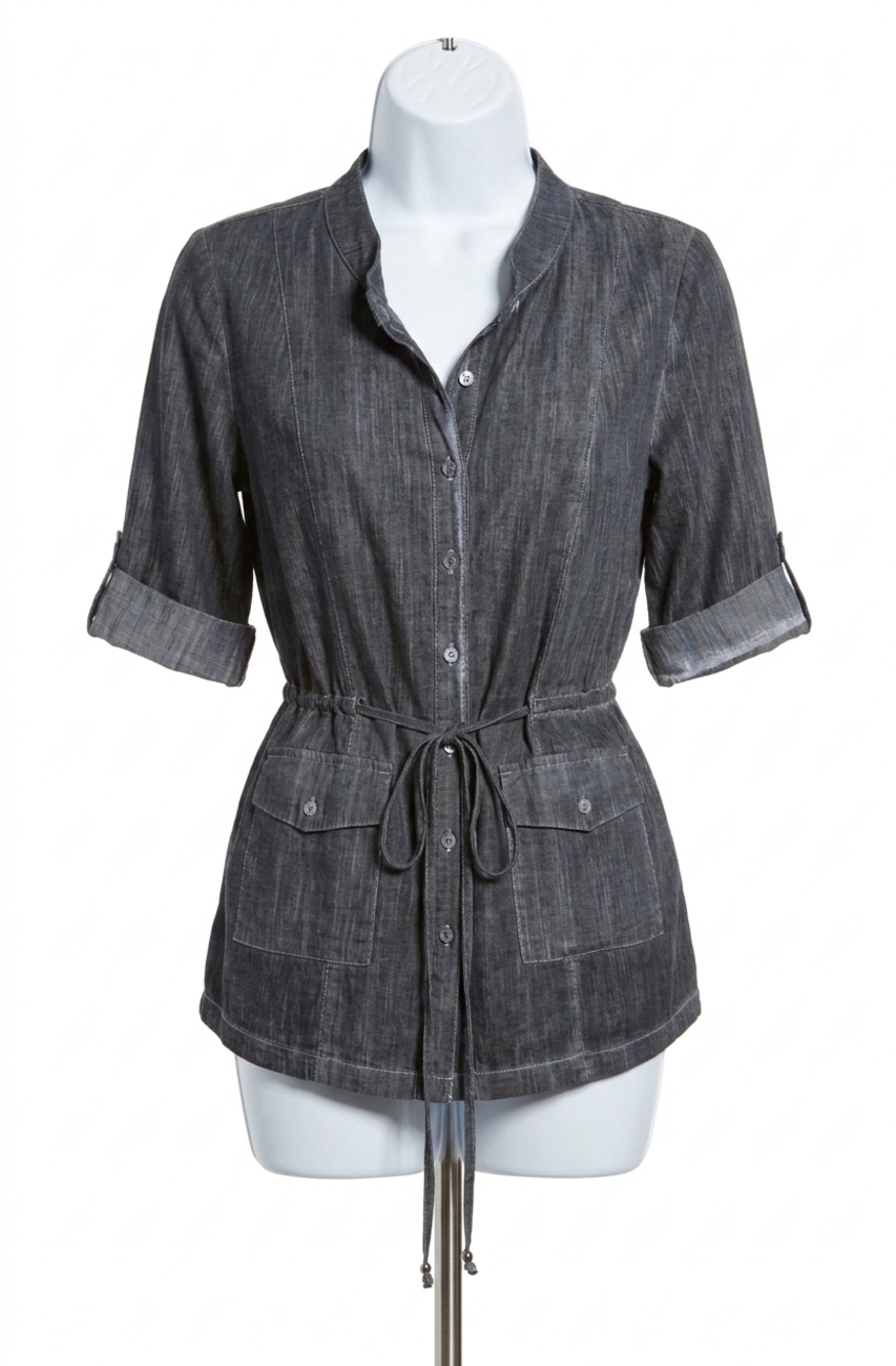 NEW ANGEL oil-washed drawstring shirt in gray